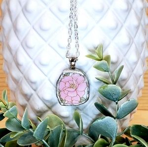 Jewelry handmade from vintage China/Pink flower